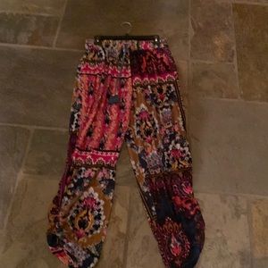 Fantastic Harem Pant in peacock blue, gold & burgundy velvet. Sz:S. NWT